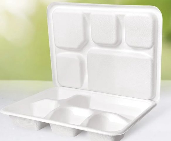 Open hinged compartment fibre meal pack