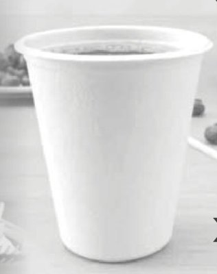White fibre cup shown as an example of cups and bowls